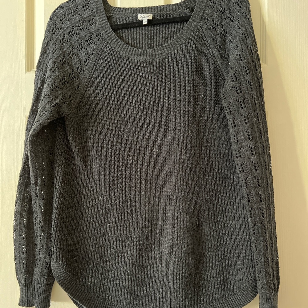 Kismet Gray Crew Neck Sweater with Ribbed and Cable Knit